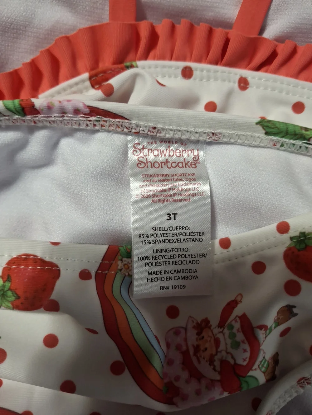 Strawberry Shortcake White & Red Printed 2 Pc Swim Suit